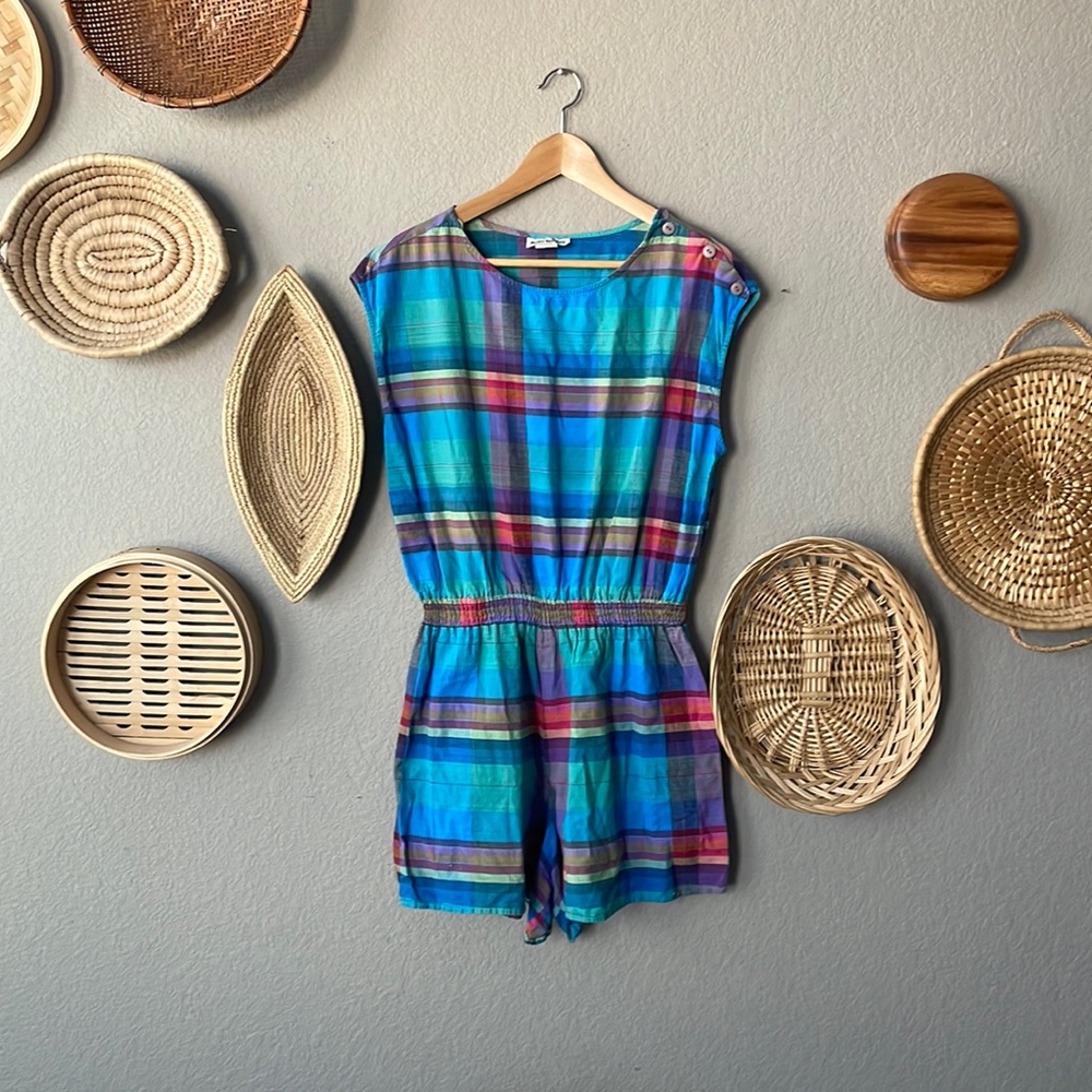 Vintage plaid romper with spring vibes